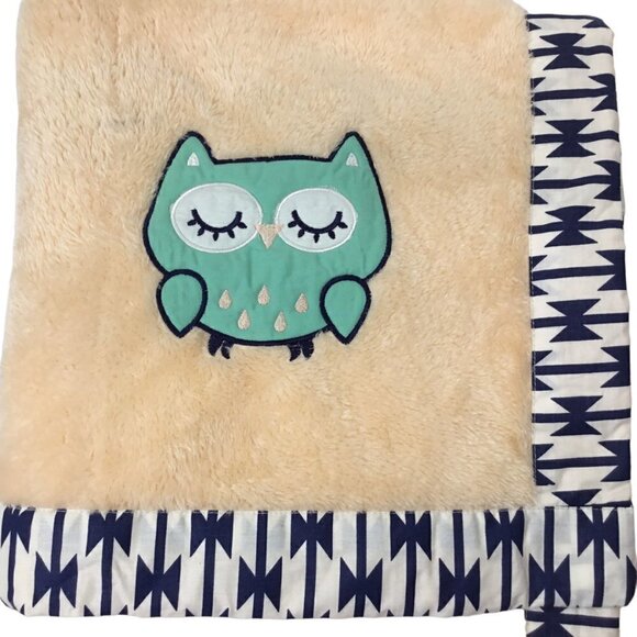 Bacati Baby Blanket Owl NWOT Lovey Security Blanket Plush Soft Ikat Border 42x30 - Picture 2 of 5